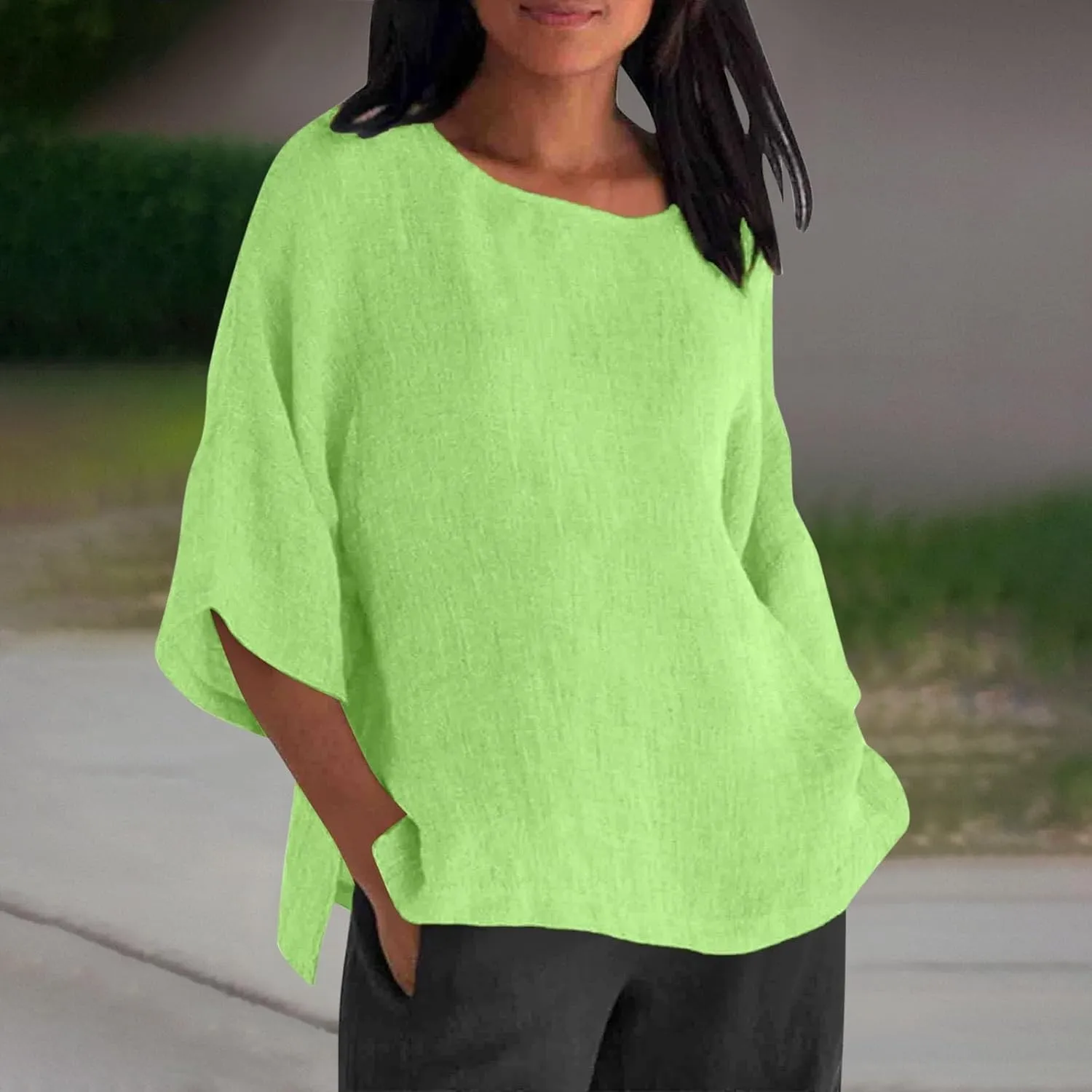 Linen Shirts for Women Summer Cotton Linen Plain Short Sleeve T Shirt Casual Plus Size Trendy V Neck Tee Tops