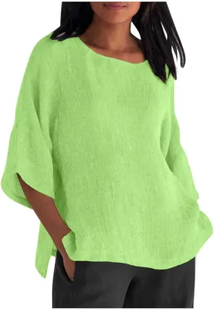 Linen Shirts for Women Summer Cotton Linen Plain Short Sleeve T Shirt Casual Plus Size Trendy V Neck Tee Tops