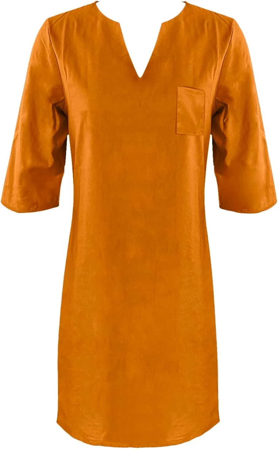 Linen T Shirts for Women Classy Spring Light V Neck Half Sleeve Drop Waist Sun Dress Bohemian Church Clothes for Ladies