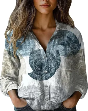 Linen Tops for Women Fashion Down Shirts Casual Tops Long Sleeve Blouse Ladies Summer Casual