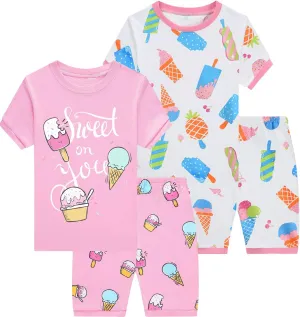 Little Hand Toddler Girls Pajamas 4 Pieces Pjs Sleepwear Summer Children Jammies Cotton Short Sets for 2-7T