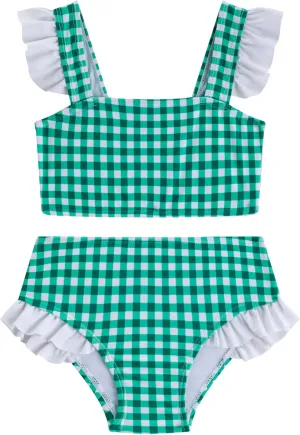 LIZENS Girls Plaid Swimwear Two Piece Trim Swimsuit 2-12 Toddler Beach Bathing Suit for Kids
