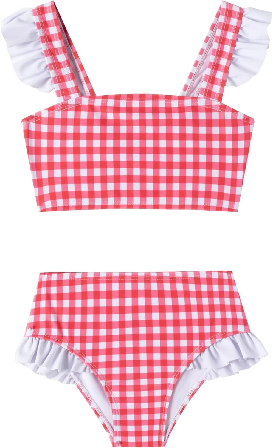 LIZENS Girls Plaid Swimwear Two Piece Trim Swimsuit 2-12 Toddler Beach Bathing Suit for Kids