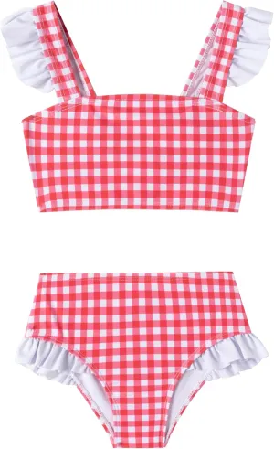 LIZENS Girls Plaid Swimwear Two Piece Trim Swimsuit 2-12 Toddler Beach Bathing Suit for Kids