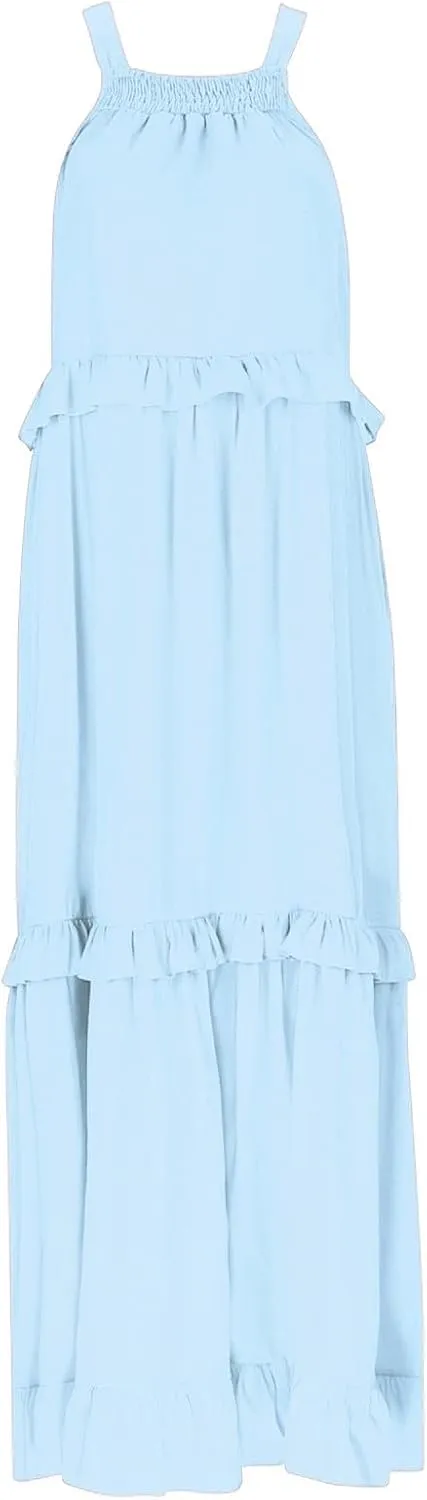 Long Dresses for Womens Summer Halter Neck Maxi Dress Trendy Tiered Ruffle Flowy Swing Beach Sundress 2025