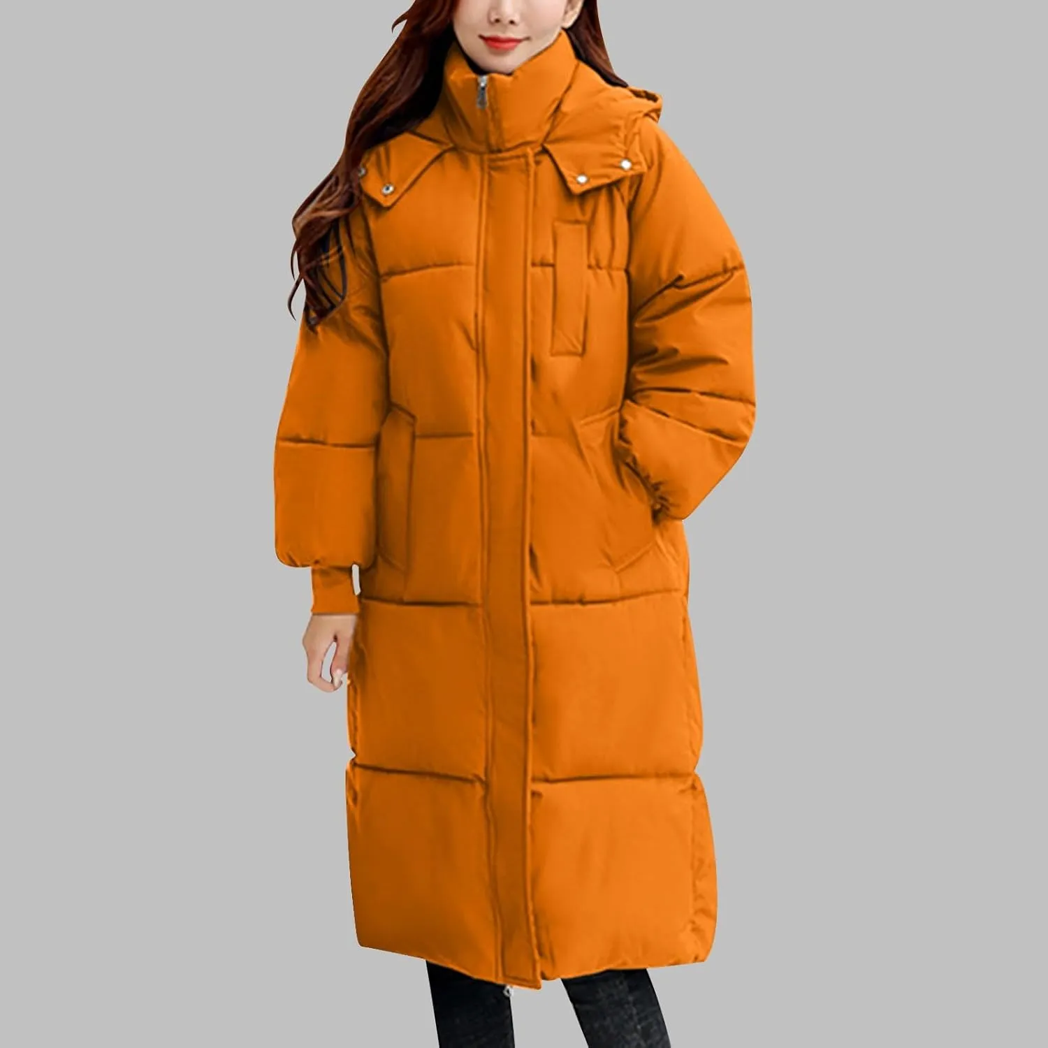 Long Winter Coats for Women 2024 Trendy Hooded Padded Trench Coat Puffer Down Jackets Overcoat with Pockets