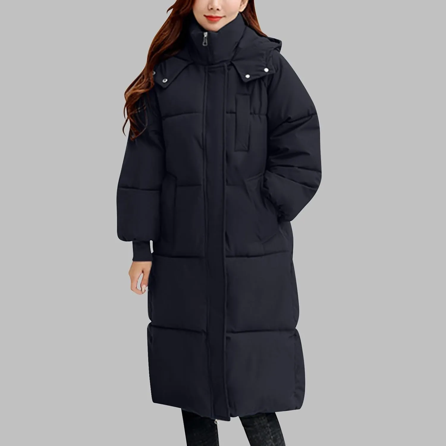 Long Winter Coats for Women 2024 Trendy Hooded Padded Trench Coat Puffer Down Jackets Overcoat with Pockets