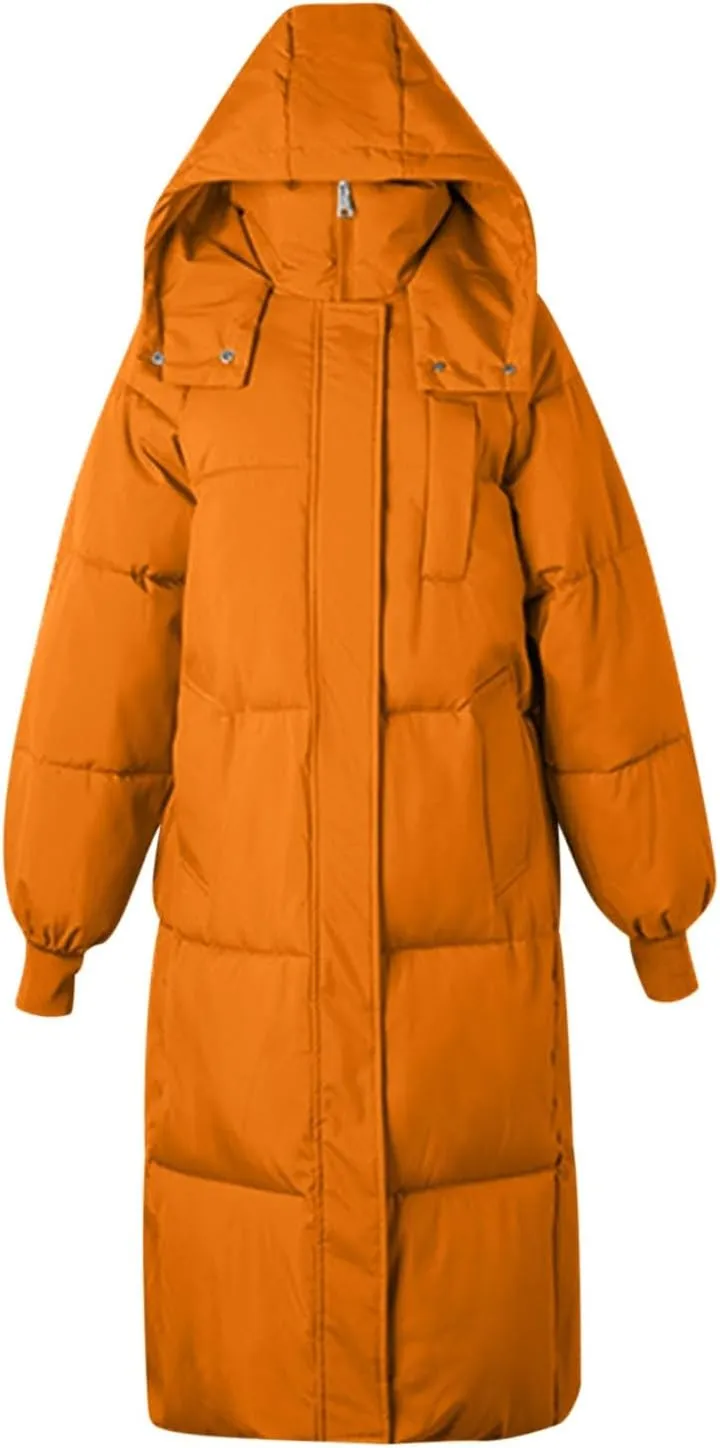 Long Winter Coats for Women 2024 Trendy Hooded Padded Trench Coat Puffer Down Jackets Overcoat with Pockets