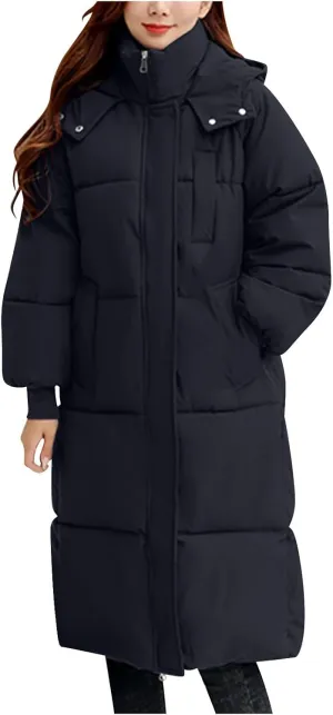 Long Winter Coats for Women 2024 Trendy Hooded Padded Trench Coat Puffer Down Jackets Overcoat with Pockets