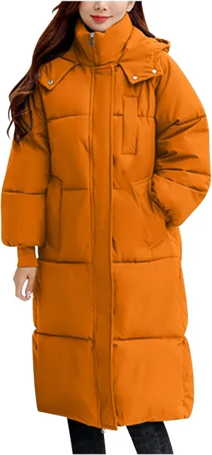 Long Winter Coats for Women 2024 Trendy Hooded Padded Trench Coat Puffer Down Jackets Overcoat with Pockets