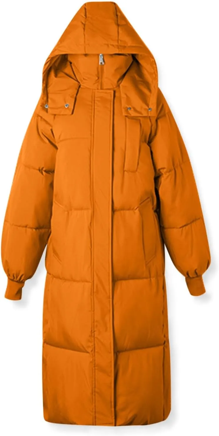 Long Winter Coats for Women 2024 Trendy Hooded Padded Trench Coat Puffer Down Jackets Overcoat with Pockets