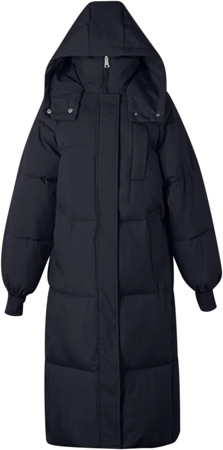 Long Winter Coats for Women 2024 Trendy Hooded Padded Trench Coat Puffer Down Jackets Overcoat with Pockets