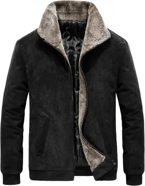 Maiyifu-GJ Thicken Corduroy Jacket for Men Vintage Fleece Sherpa Lined Corduroy Denim Trucker Jacket Coat Casual Warm Lapel Outerwear (Black,Large)