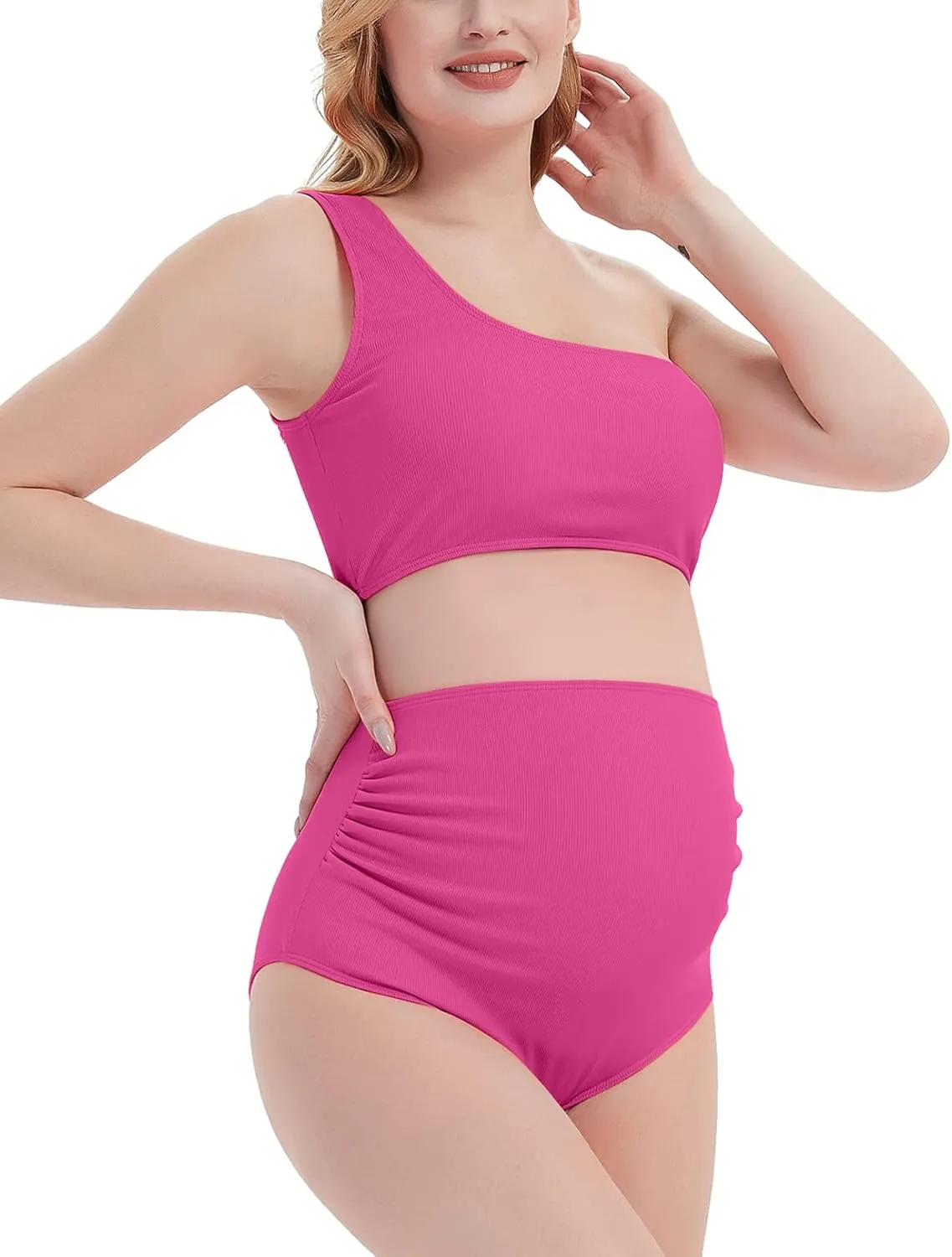 Maternity Swimsuit Two Piece Ruffled Top High Waisted Bottoms Vintage Swimwear Bikini Set Bathing Suits