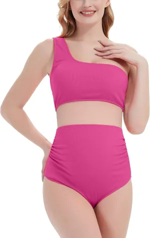 Maternity Swimsuit Two Piece Ruffled Top High Waisted Bottoms Vintage Swimwear Bikini Set Bathing Suits