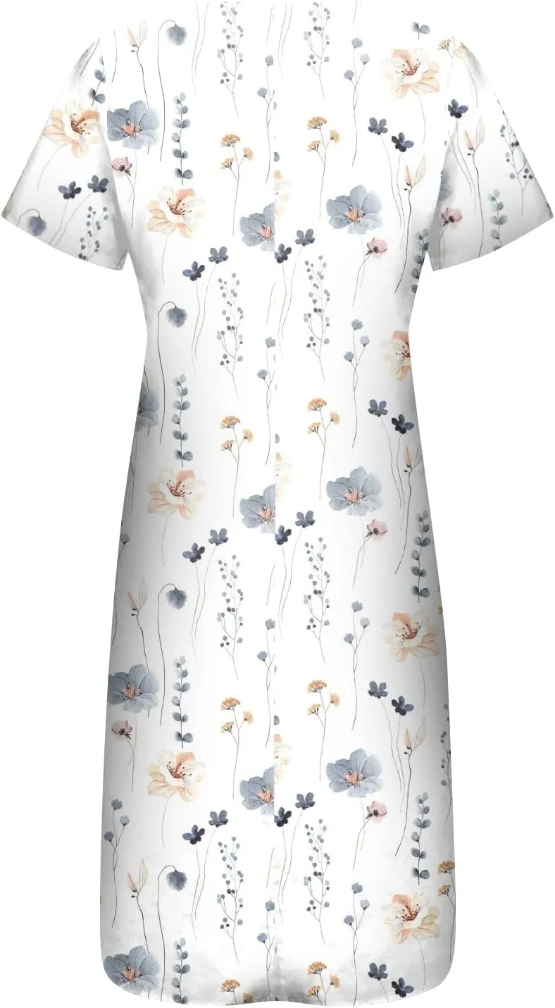 Maxi Dress for Women,2024 Summer Casual Loose V Neck Short Sleeve Beach Dress Flowy Long Dress with Pockets