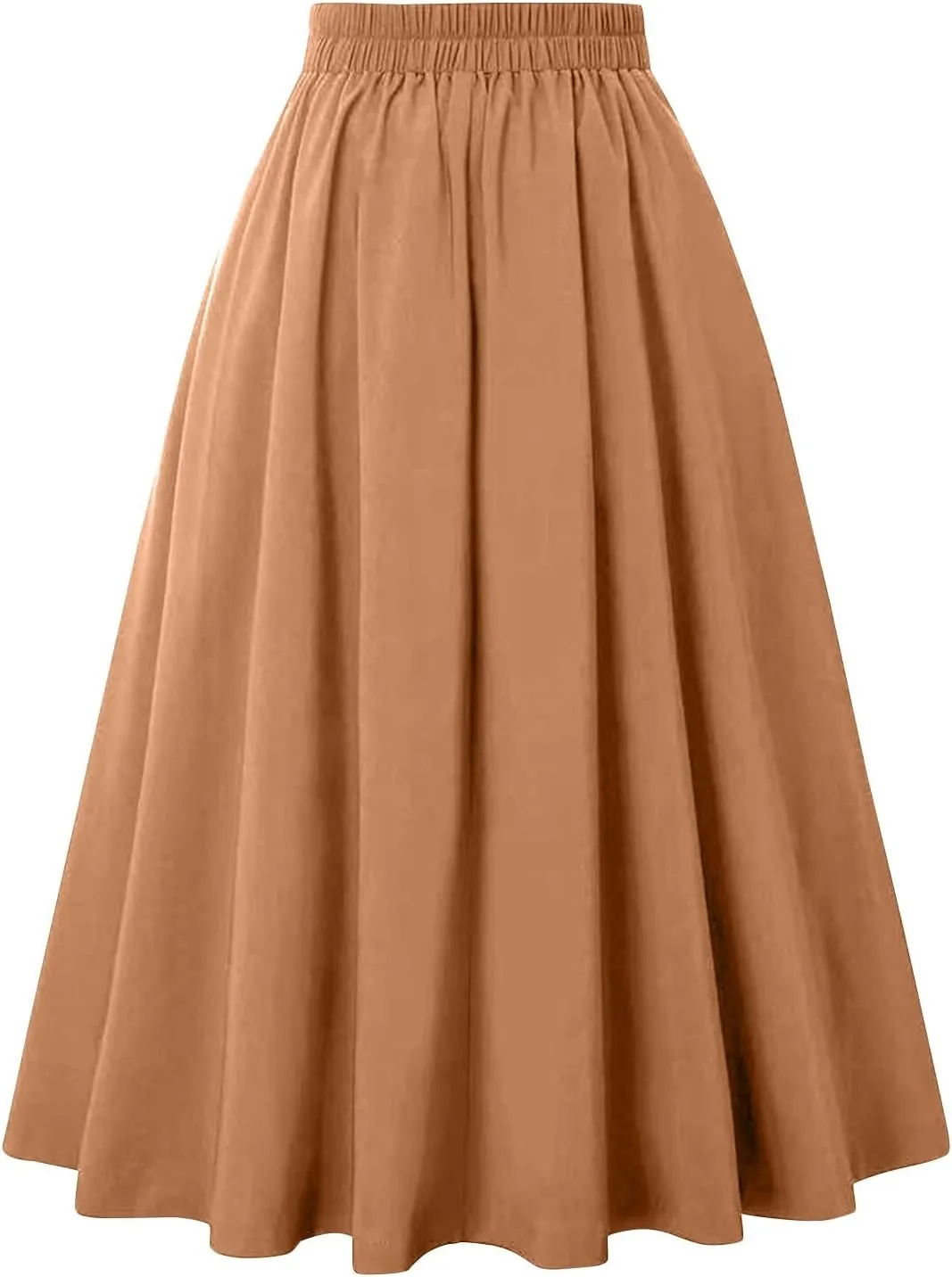 Maxi Skirt Womens Summer Fall High Elastic Waist Pleated Dresses Casual Flared Midi A Line Lady Skirt for Women Trendy