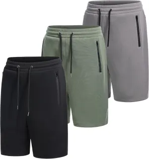 Mens Athletic Shorts 3 Pack Woven Dry Fit Gym Shorts with Zipper Pockets Drawstring for Activewear
