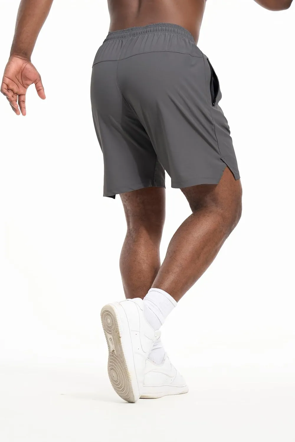 Mens Athletic Shorts 3 Pack Woven Dry Fit Gym Shorts with Zipper Pockets Drawstring for Activewear