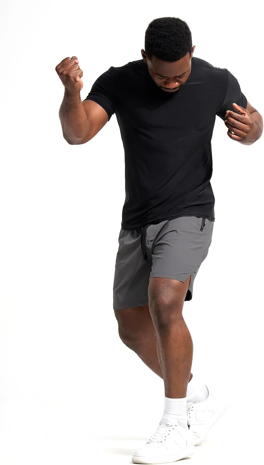 Mens Athletic Shorts 3 Pack Woven Dry Fit Gym Shorts with Zipper Pockets Drawstring for Activewear