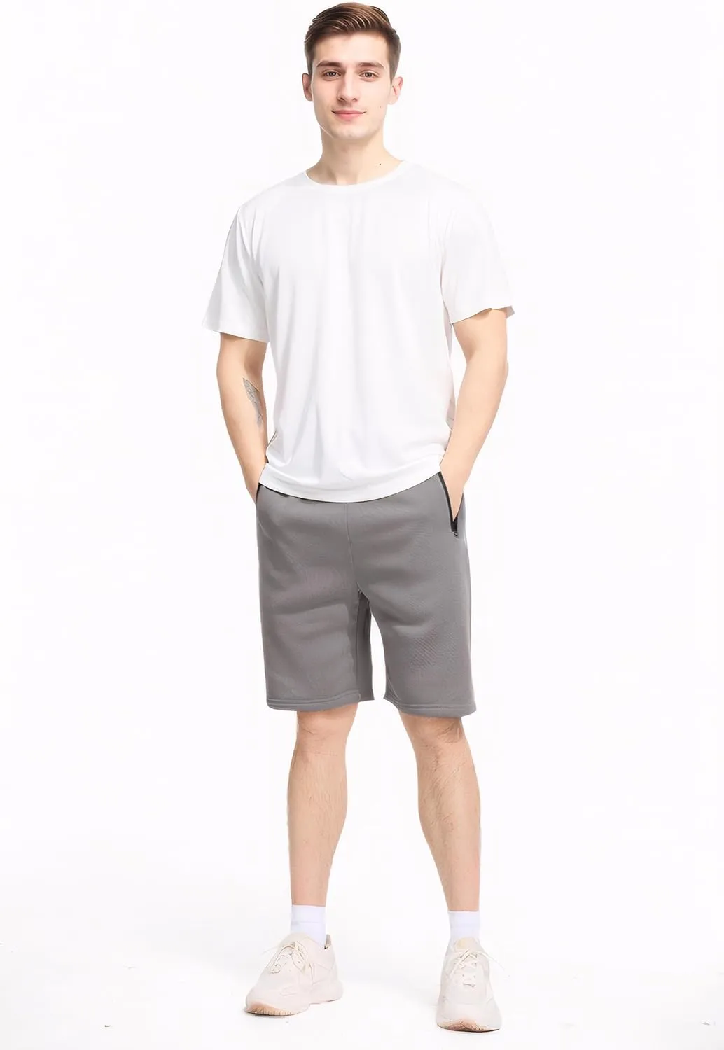 Mens Athletic Shorts 3 Pack Woven Dry Fit Gym Shorts with Zipper Pockets Drawstring for Activewear