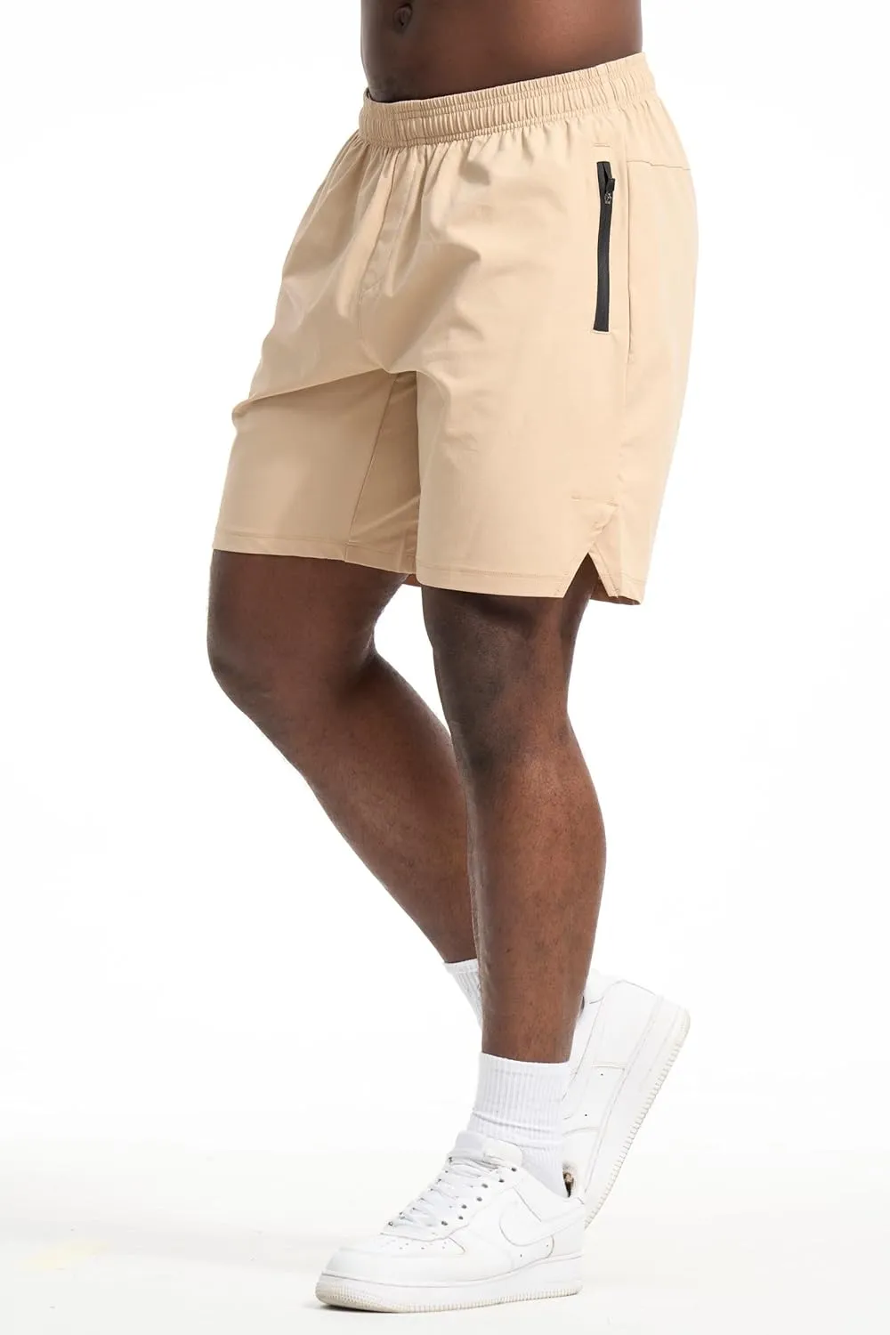 Mens Athletic Shorts 3 Pack Woven Dry Fit Gym Shorts with Zipper Pockets Drawstring for Activewear