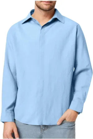 Men's Button Down Shirts Long Sleeve Lapel Collar Cardigan Tops Solid Color Basic Classic Fit Casual Tops