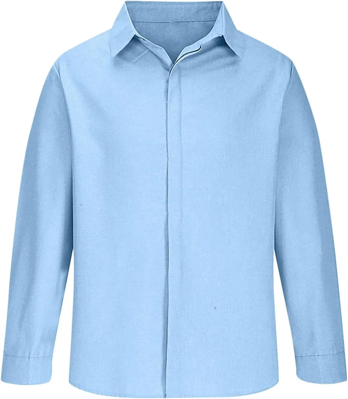 Men's Button Down Shirts Long Sleeve Lapel Collar Cardigan Tops Solid Color Basic Classic Fit Casual Tops
