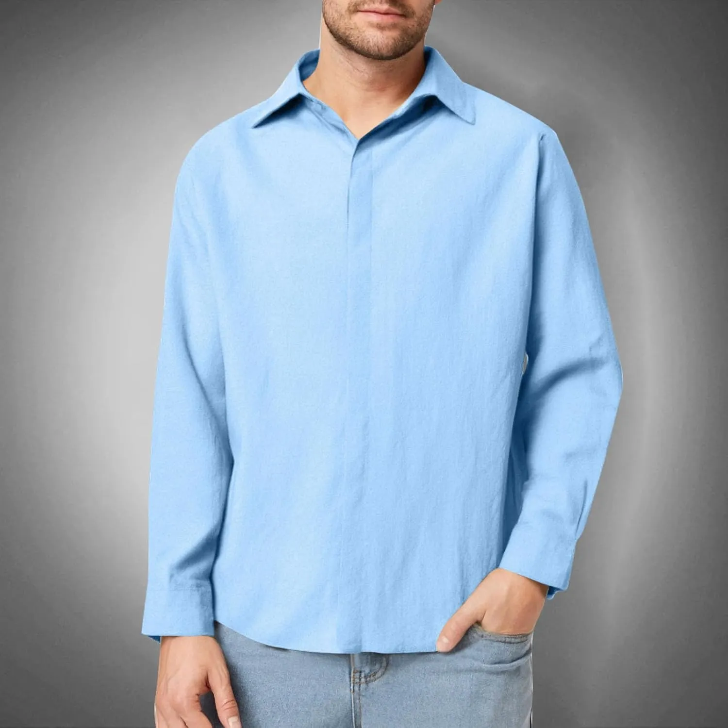Men's Button Down Shirts Long Sleeve Lapel Collar Cardigan Tops Solid Color Basic Classic Fit Casual Tops