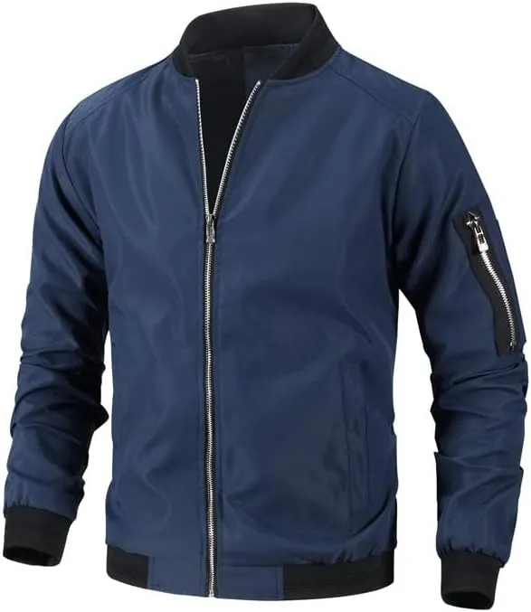 Mens Casual Open Front Bomber Jacket Coat Fall Winter Full Zip Windbreaker Outdoor Leisure Long Sleeve Outwear