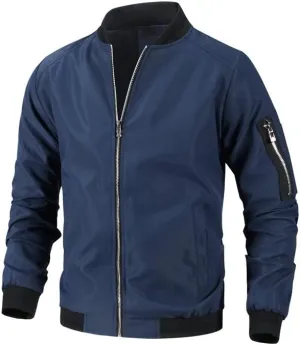 Mens Casual Open Front Bomber Jacket Coat Fall Winter Full Zip Windbreaker Outdoor Leisure Long Sleeve Outwear