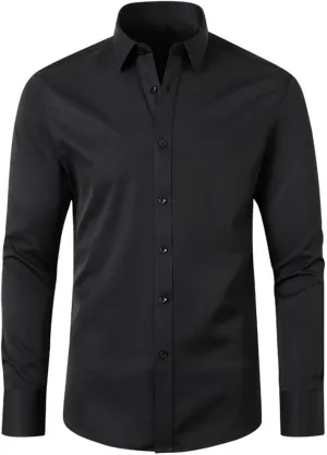 Men's Dress Shirts Solid Long Sleeve Stretch Wrinkle-Free Formal Shirt Business Classic Fit Casual Button Down Shirts