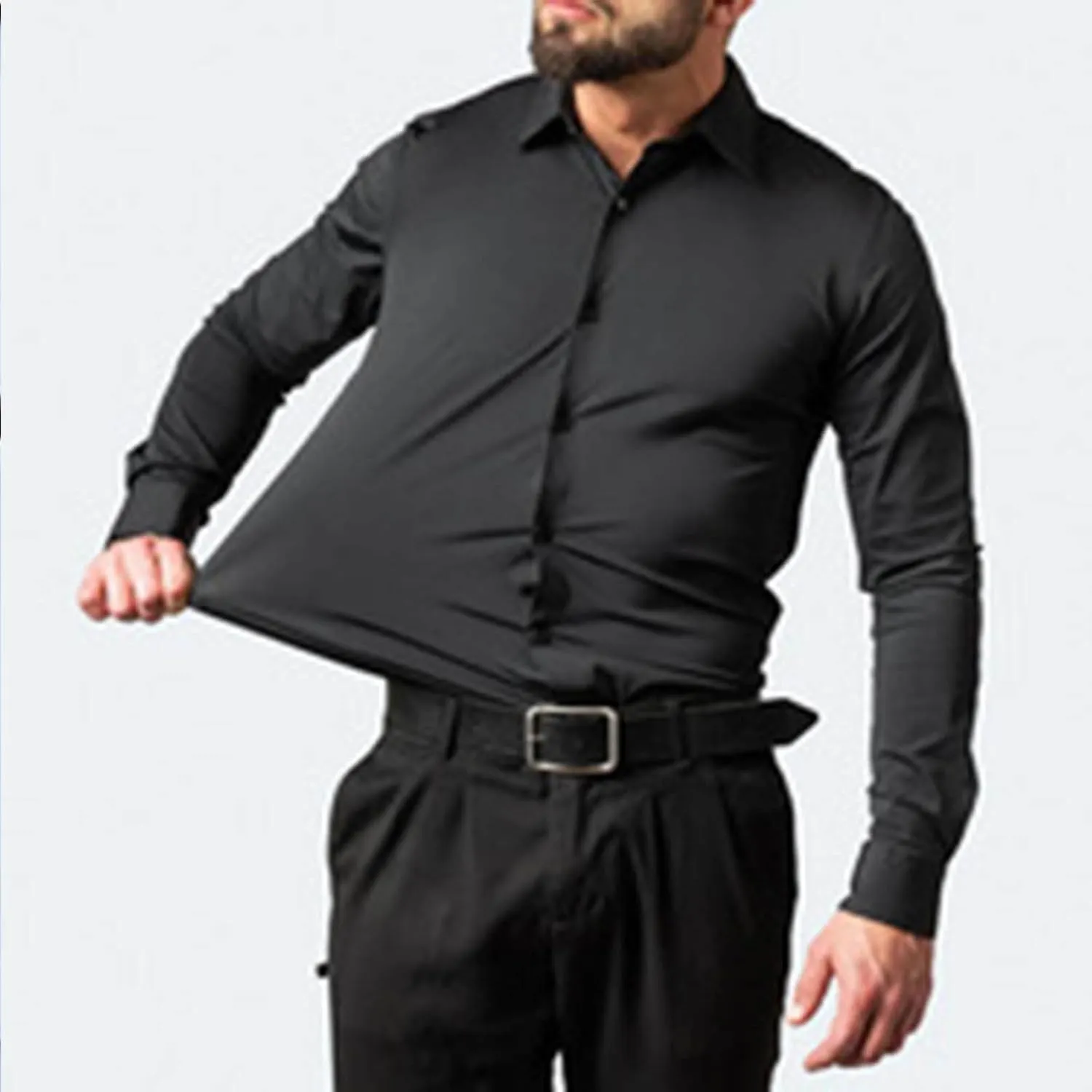 Men's Dress Shirts Solid Long Sleeve Stretch Wrinkle-Free Formal Shirt Business Classic Fit Casual Button Down Shirts
