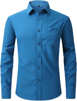 Men's Dress Shirts Solid Long Sleeve Stretch Wrinkle-Free Formal Shirt Business Classic Fit Casual Button Down Shirts
