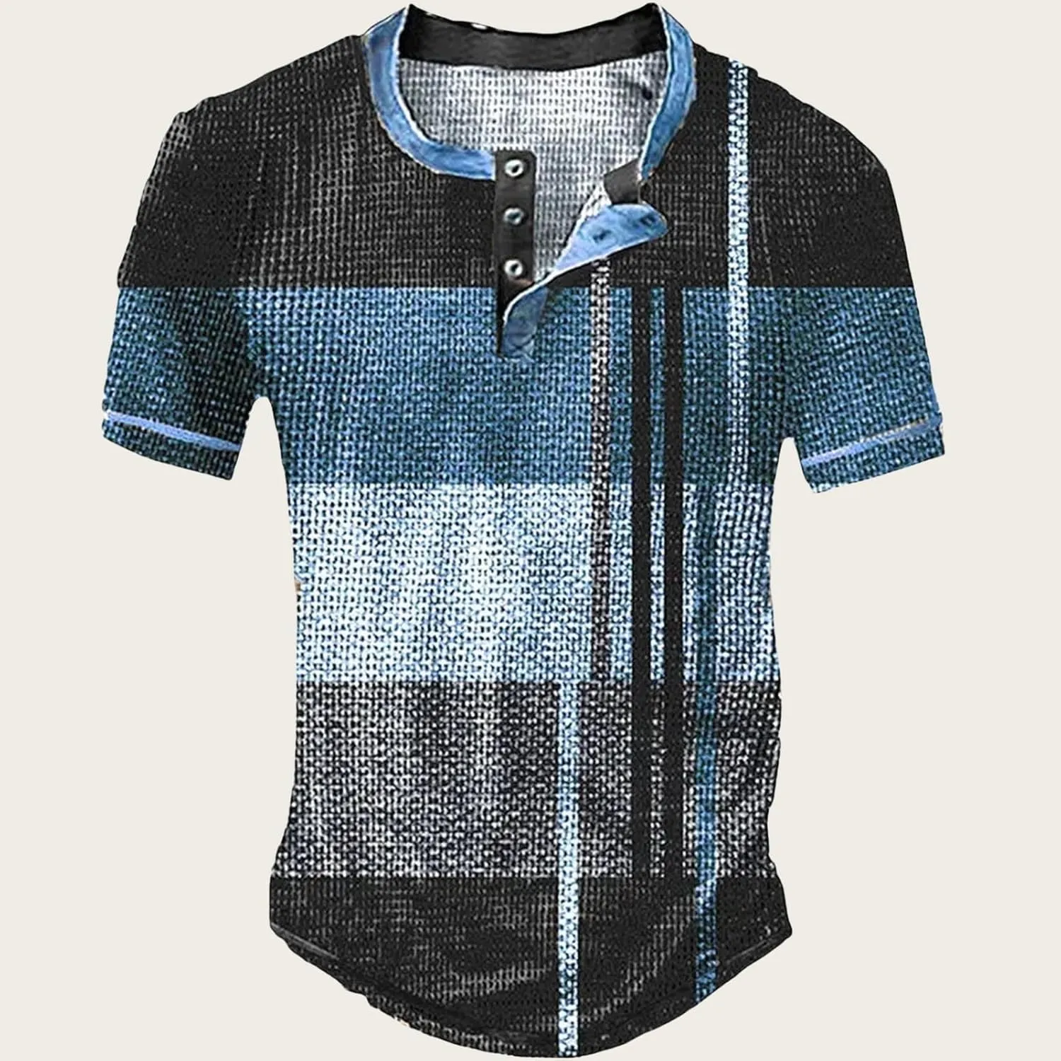 Mens Fashion Printing Henley Shirts Casual Button Crewneck Tops Regular Fit Short Sleeve Pullover Shirts for Men