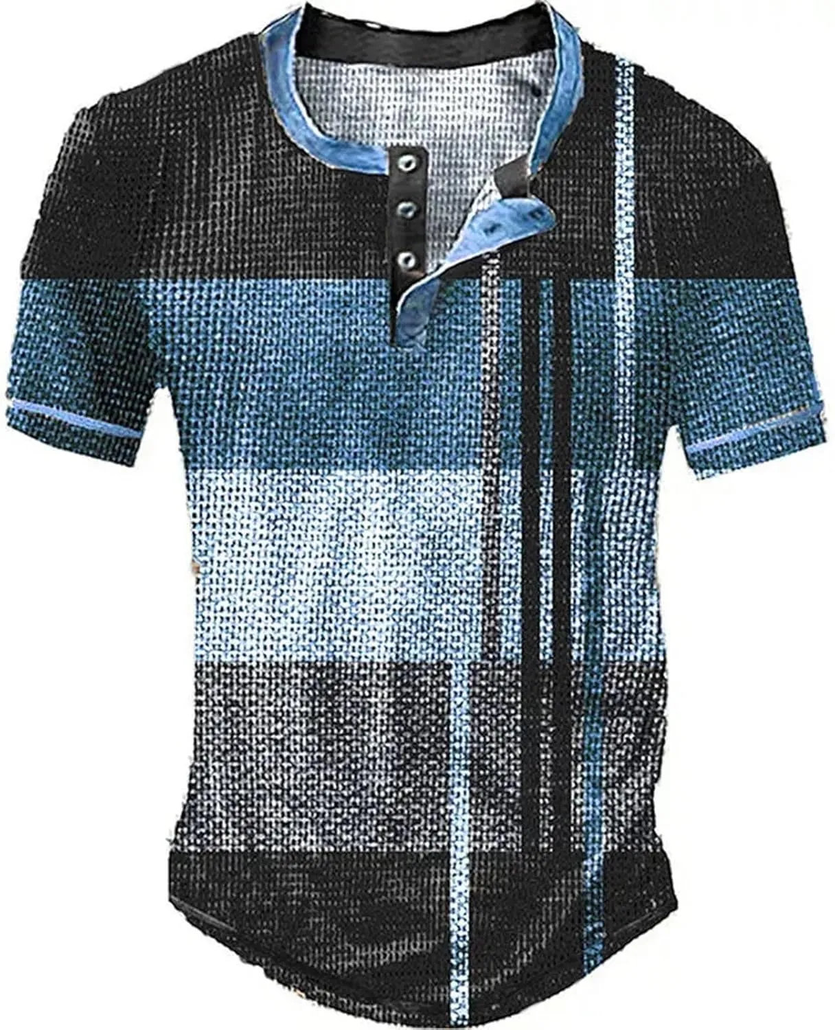Mens Fashion Printing Henley Shirts Casual Button Crewneck Tops Regular Fit Short Sleeve Pullover Shirts for Men