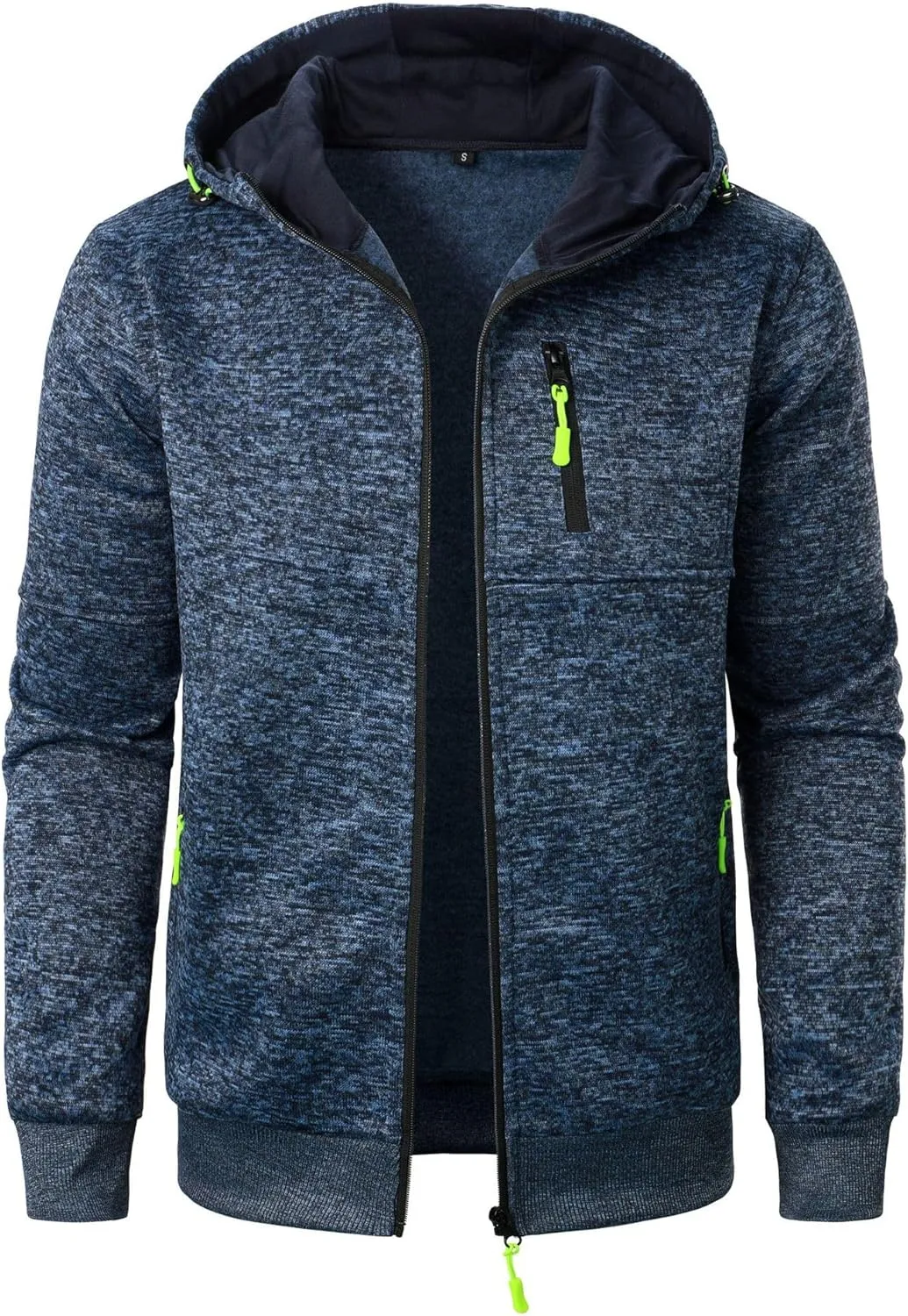 Mens Knitted Outerwear Sports Fitness Casual Jacket Hooded Full Zip Up Windproof Coat with Pockets for Outdoor