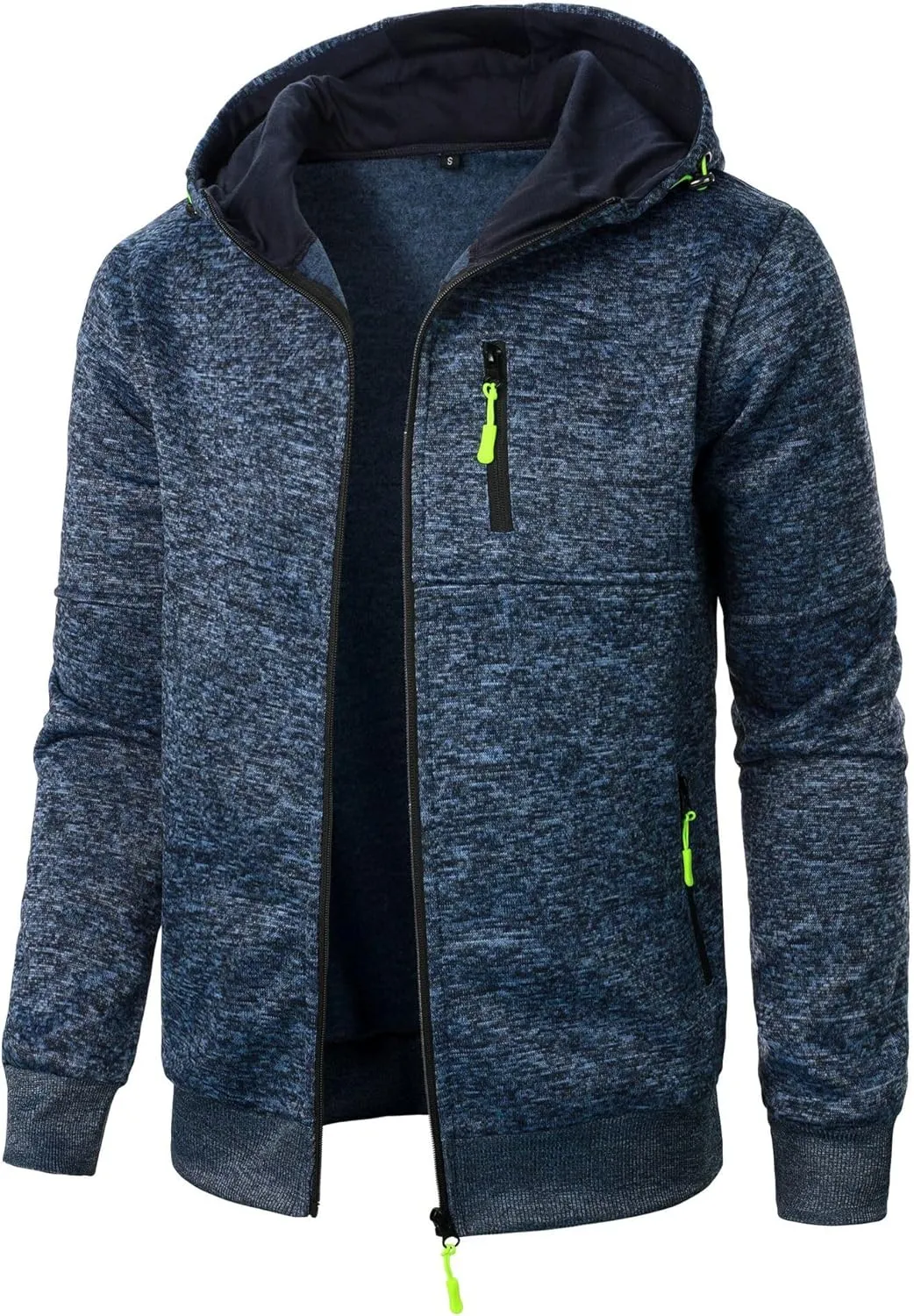 Mens Knitted Outerwear Sports Fitness Casual Jacket Hooded Full Zip Up Windproof Coat with Pockets for Outdoor
