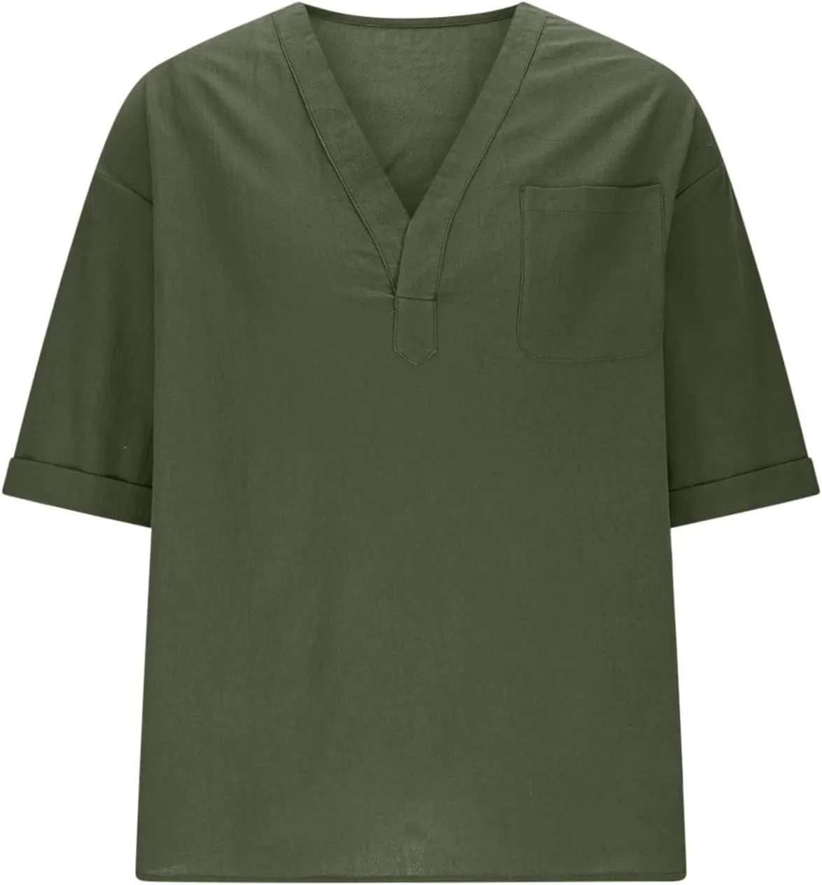 Mens Linen Shirt, Summer Lightweight Short Sleeve V-Neck Beach Yoga Top Casual Baggy Hippie Henley T Shirts Blouse