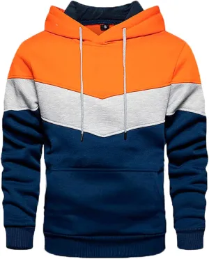 Men's Novelty Color Block Pullover Athletic Workout Hoodie Long Sleeve Casual Sweatshirt Fashion Drawstring Hoody Top