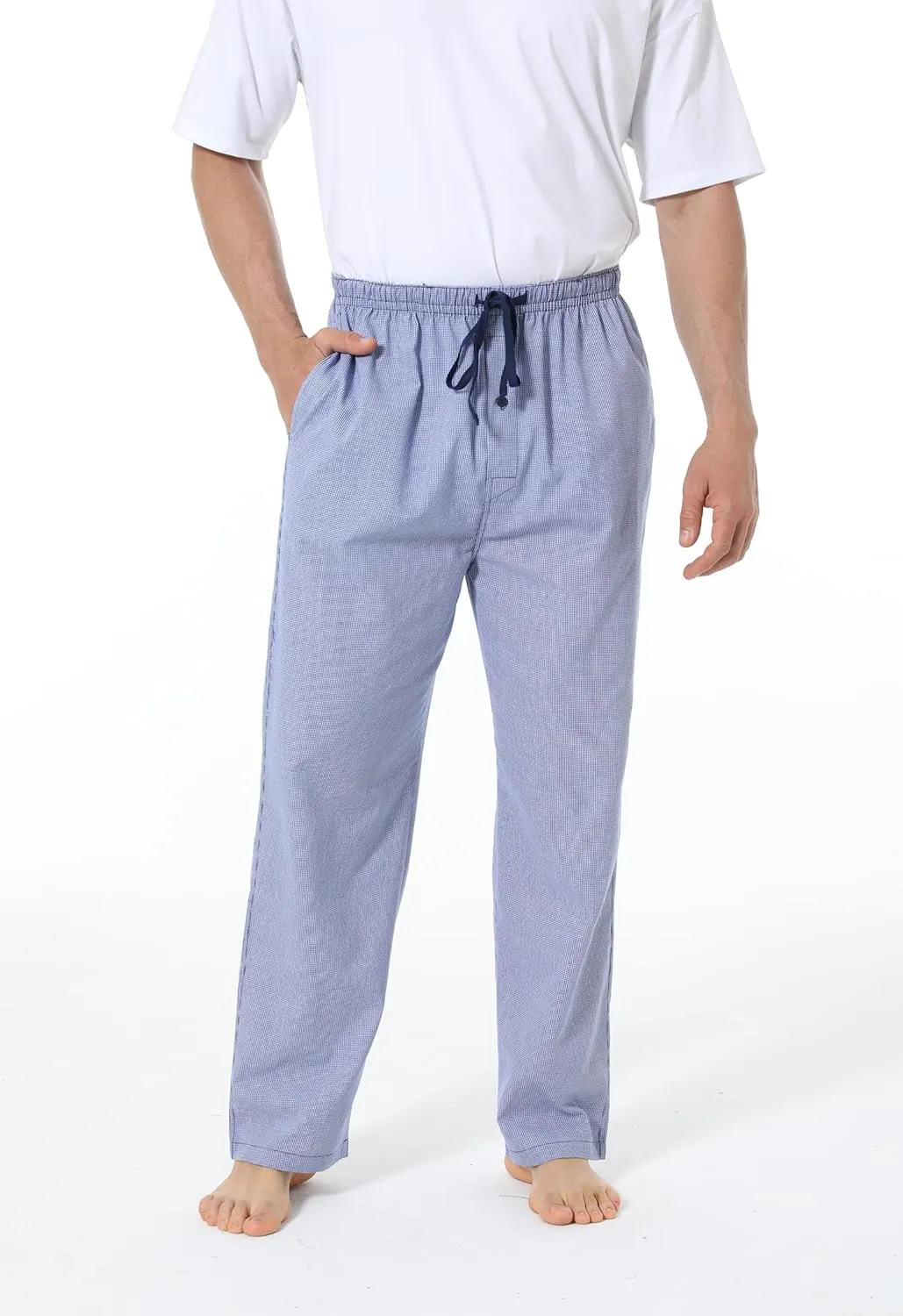 Mens Pajama Pants 100% Cotton Plaid Sleep & Lounge Pants, PJ Bottoms with Pockets and Button Fly