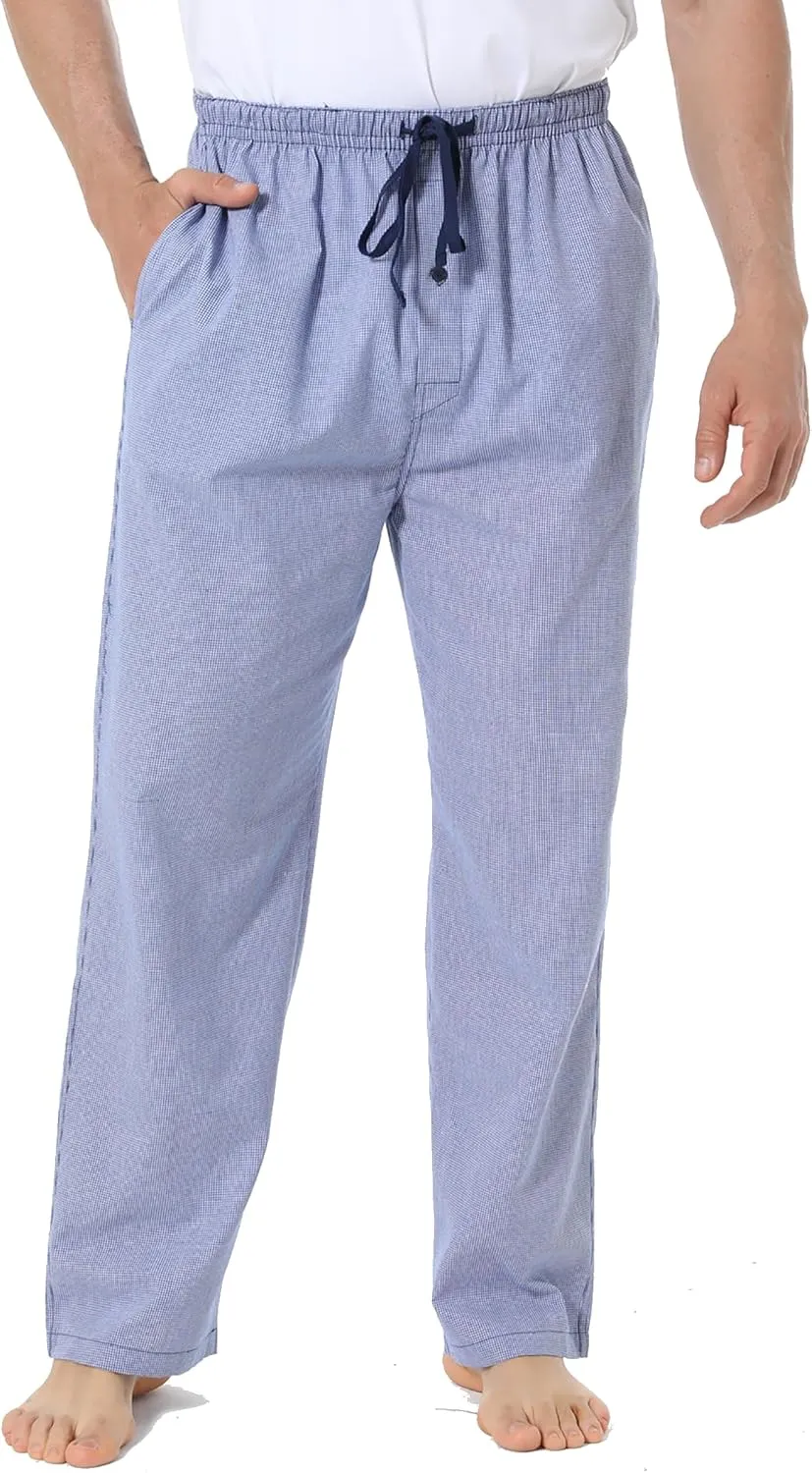 Mens Pajama Pants 100% Cotton Plaid Sleep & Lounge Pants, PJ Bottoms with Pockets and Button Fly