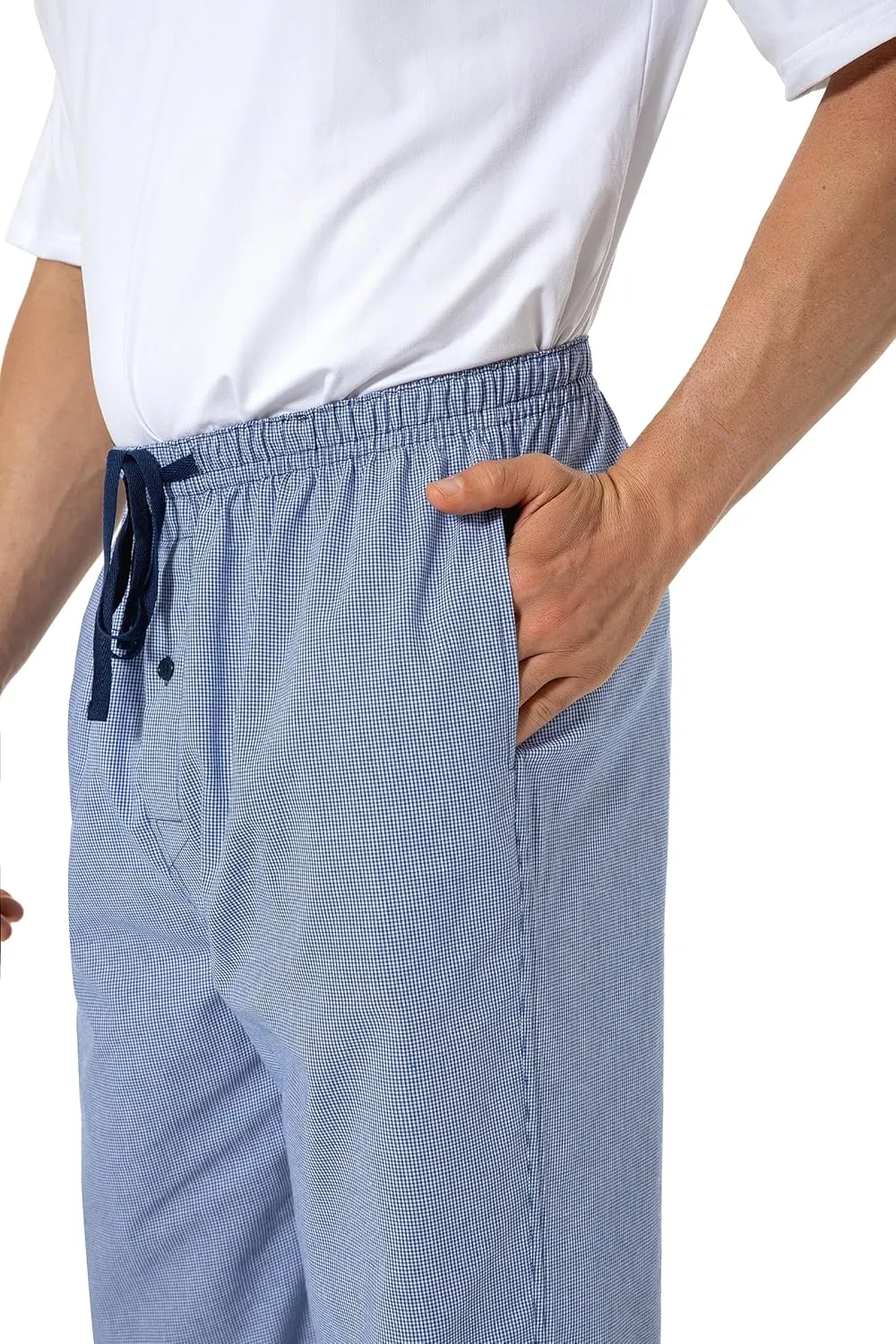 Mens Pajama Pants 100% Cotton Plaid Sleep & Lounge Pants, PJ Bottoms with Pockets and Button Fly