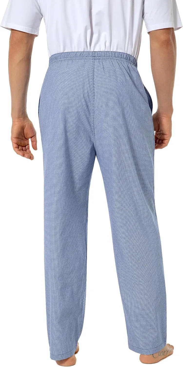 Mens Pajama Pants 100% Cotton Plaid Sleep & Lounge Pants, PJ Bottoms with Pockets and Button Fly