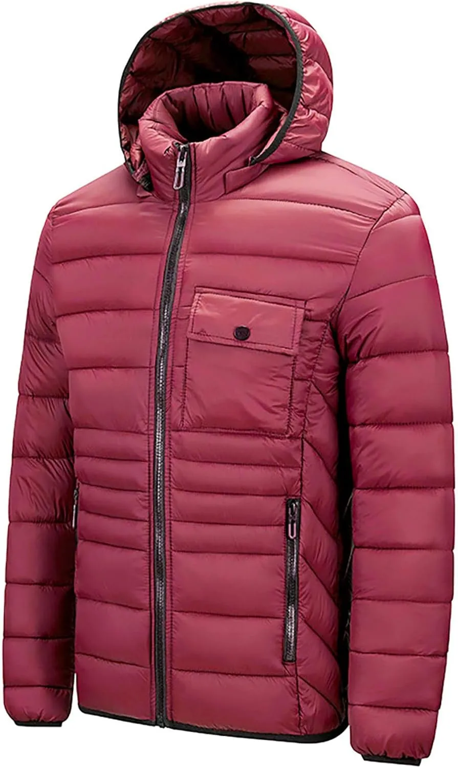 Mens Puffer Jackets Winter Hooded Coats Thicken Warm Overcoats Quilted Down Jacket Zipper Parka Coat Trendy Outerwear