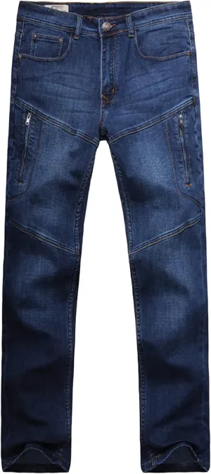 Men's Regular Fit Vintage Jeans Straight Multi Pockets Cargo Denim Pants Casual Zipper Pocket Moto Biker Jean