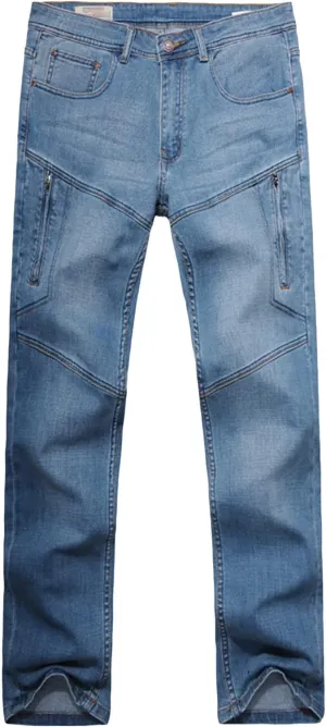 Men's Regular Fit Vintage Jeans Straight Multi Pockets Cargo Denim Pants Casual Zipper Pocket Moto Biker Jean