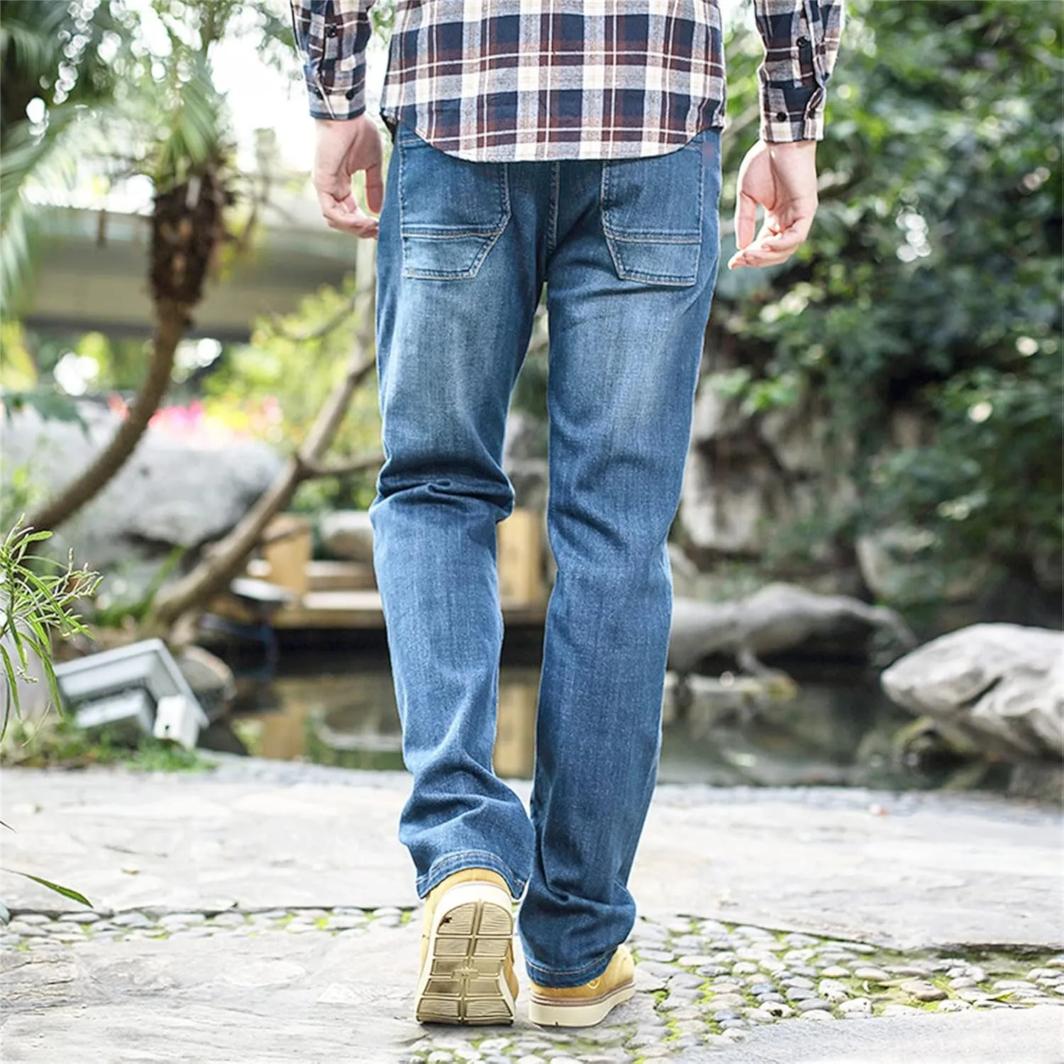 Men's Regular Fit Vintage Jeans Straight Multi Pockets Cargo Denim Pants Casual Zipper Pocket Moto Biker Jean
