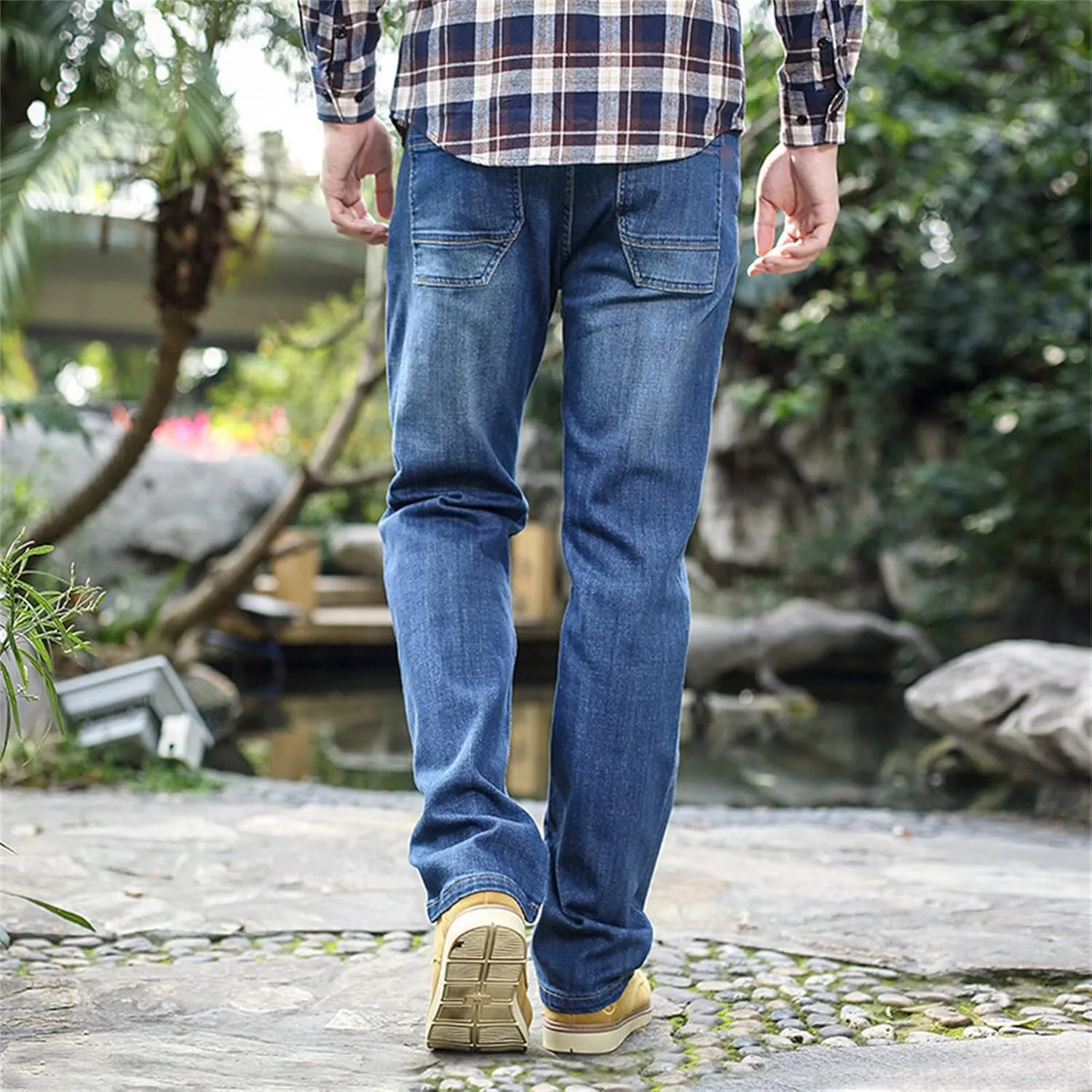 Men's Regular Fit Vintage Jeans Straight Multi Pockets Cargo Denim Pants Casual Zipper Pocket Moto Biker Jean