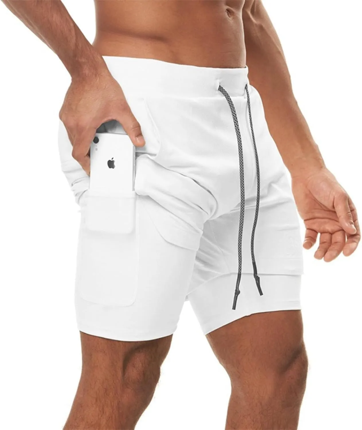Men's Running Shorts 2 in 1 Workout Shorts Quick Dry Gym Training Athletic Jogger with Phone Pockets